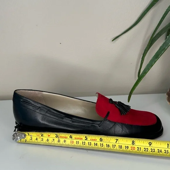 Vintage 80s/90s Talbots Made in Italy Loafers Black Leather Red Suede Tassel 6M - Picture 10 of 11